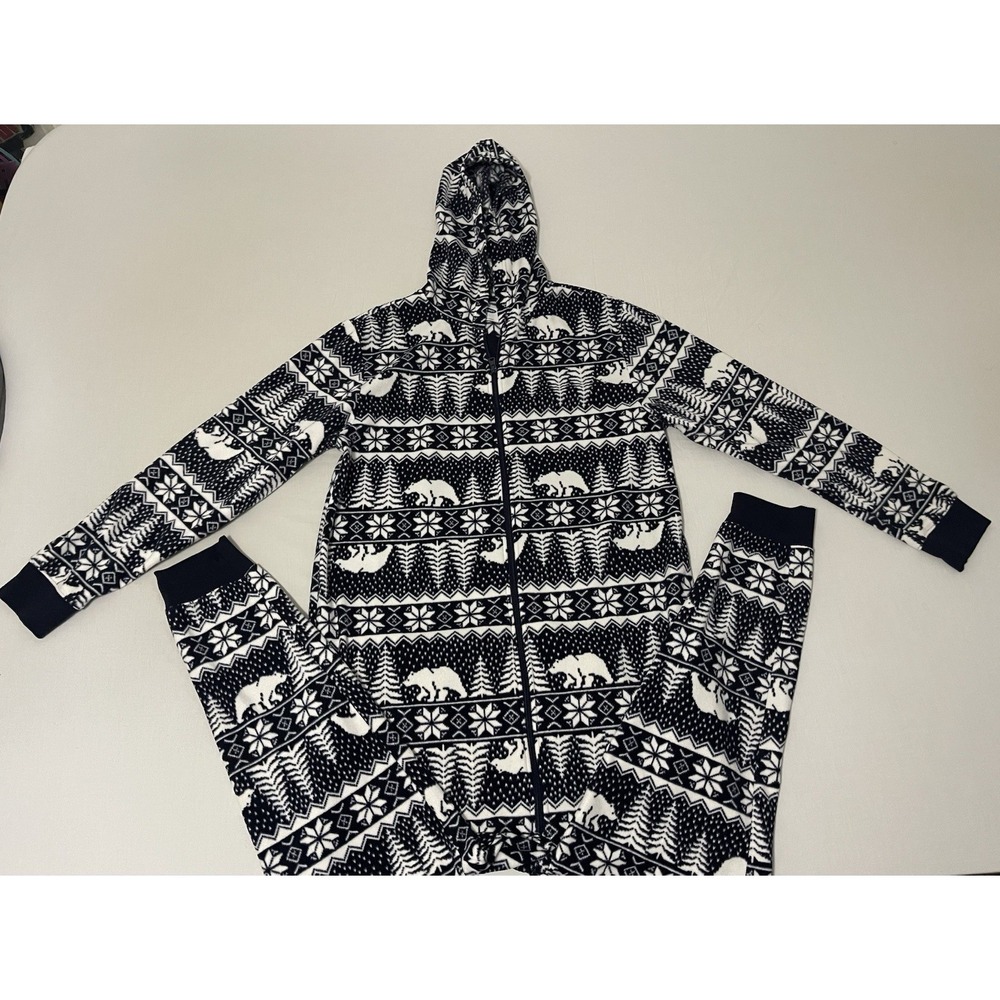 Old Navy Pajama One Piece Large Fair Isle Polar Bear Fleece Sleepwear Onies - Picture 2 of 6